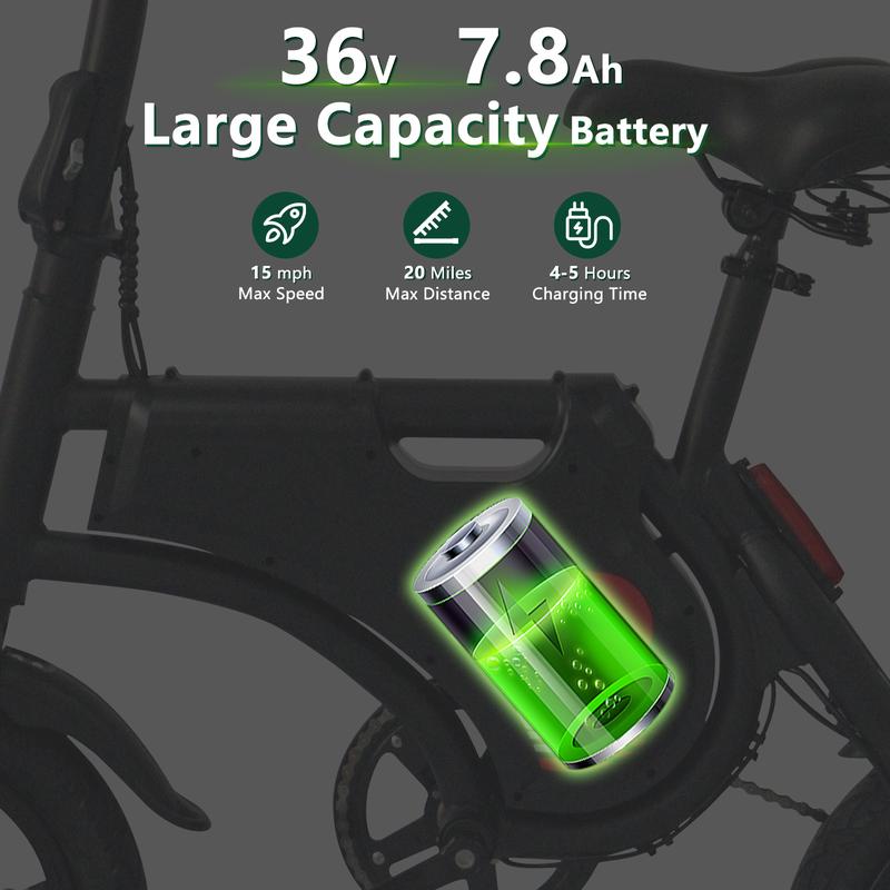 A22 E-BIKE,14 inch Electric Bike,Range 20+ Miles 15MPH Portable E Bike,City Commuter Mini Electric Scooter,Electric bicycle