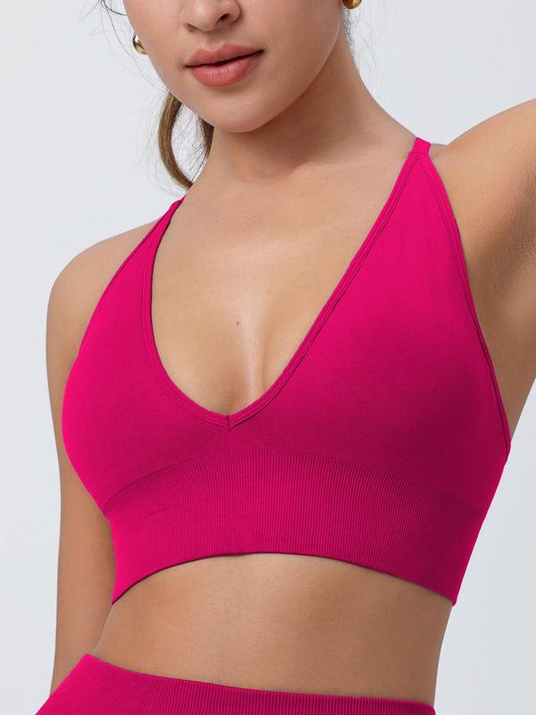 Women's Solid Criss Cross Backless Padded Sports Bra, Pickleball & Tennis Clothes for Fall, Sports Bra for Women, Adjustable Strap Wireless Sports Bra, Back-to-School Clothing, Ladies Sportswear, Fallfreshness, Birthday Gifts Top