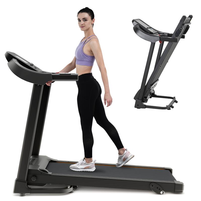 Motorized Compact Folding Treadmill with Audio Speakers and Incline Adjuster for Running and Jogging