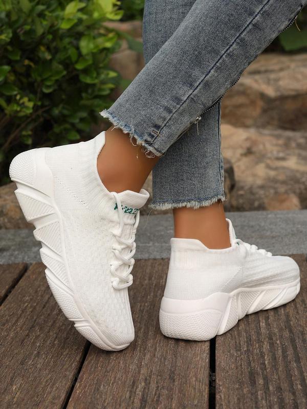 Women's Letter Print Lace Up Running Shoes, Sporty Breathable Comfortable Sneakers, Female All-match Round Toe Sports Shoes for Daily Wear