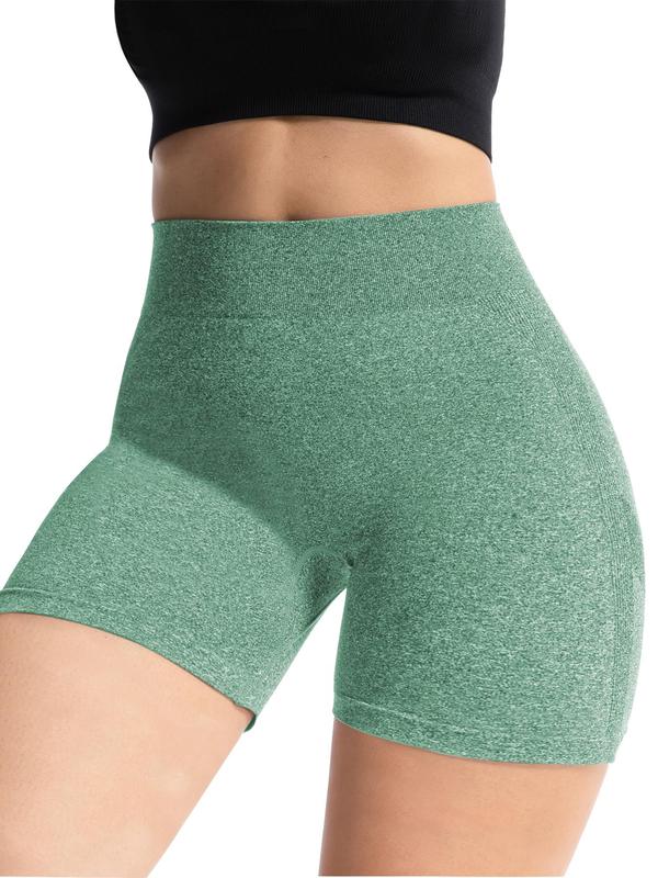  Solid High Waist Sports Shorts, Breathable Comfortable High Stretch Yoga Shorts, Ladies Sportswear for Indoor Outdoor Wear, Yoga Pants