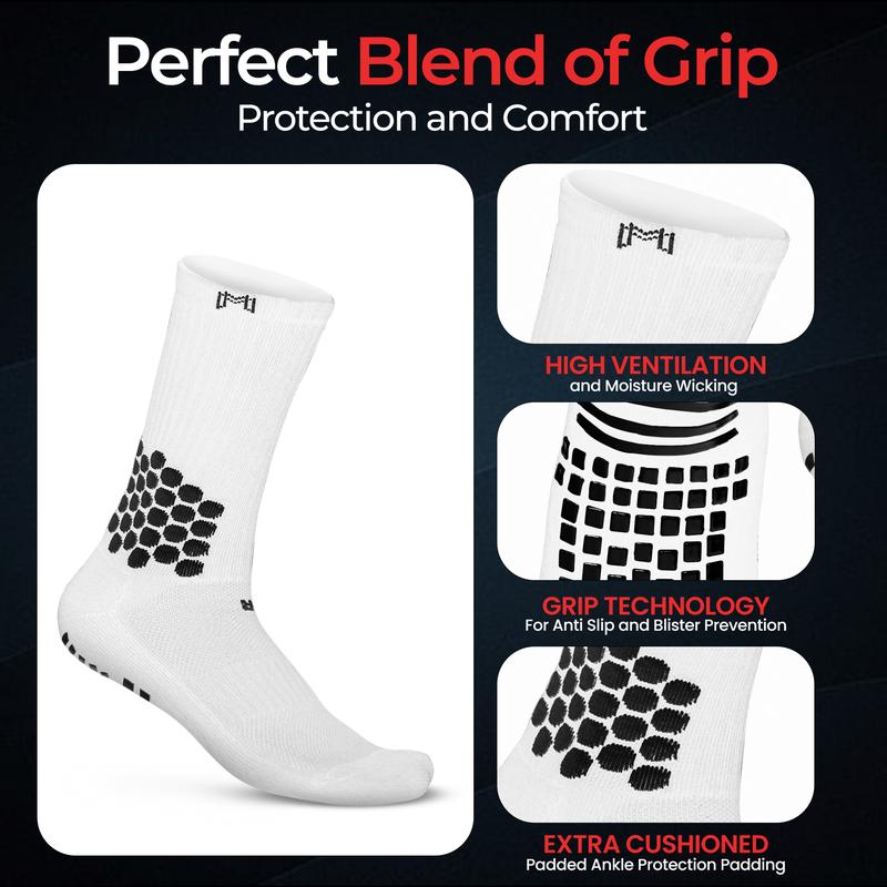 MediCaptain Soccer Grip Socks with Cushion Ankle Protection, NonSlip Soccer Socks With Grip Pads, Mens Women Youth Age 13+ Grip Socks, Blister Prevention Athletic Sock for Soccer, Basketball, Football