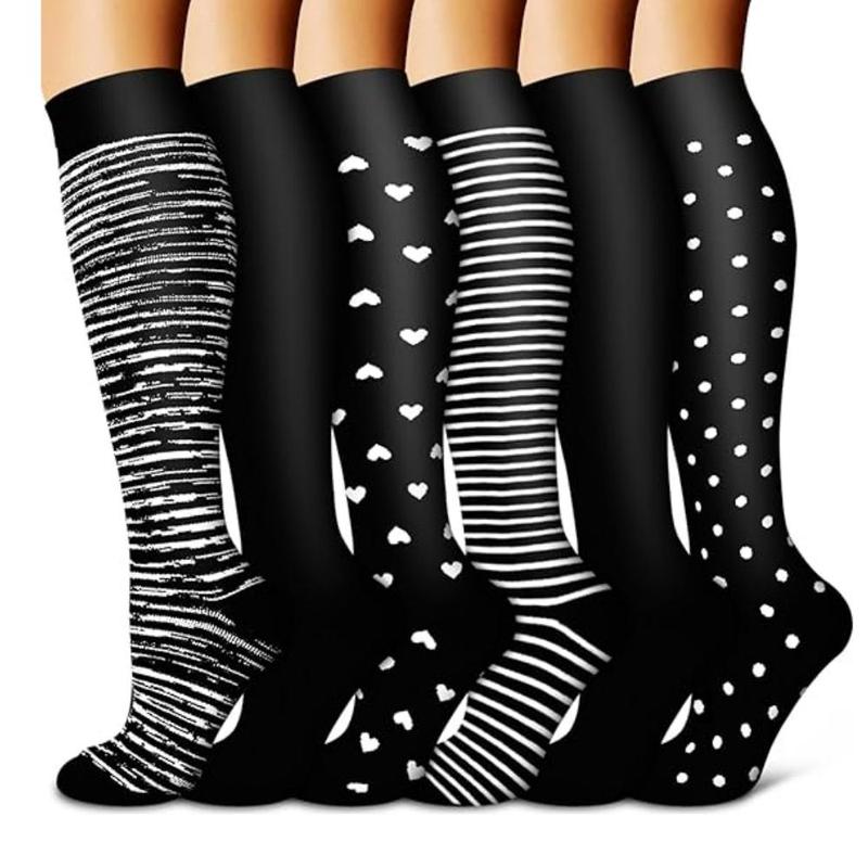 Unisex's Polka Dot Print Compression Socks, 6 Pairs Casual Comfy Breathable Socks for Running Jogging Hiking, Sports Socks for Men & Women