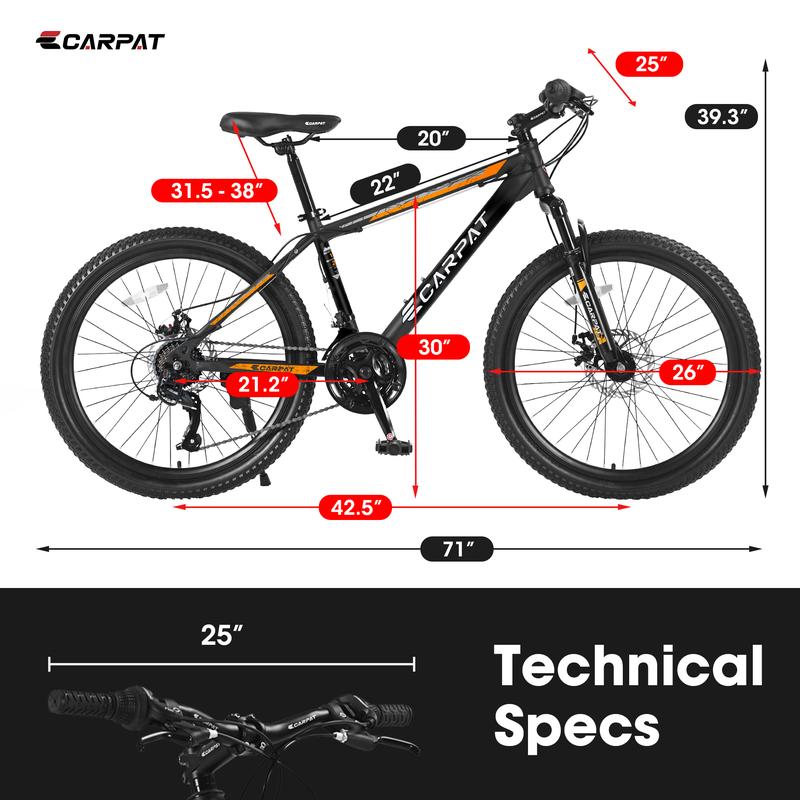 S26102 26 Inch Mountain Bike, Shimano 21 Speeds with Mechanical Disc Brakes, High-Carbon Steel Frame, Suspension MTB Bikes Mountain Bicycle for Adult & Teenagers bmxbike