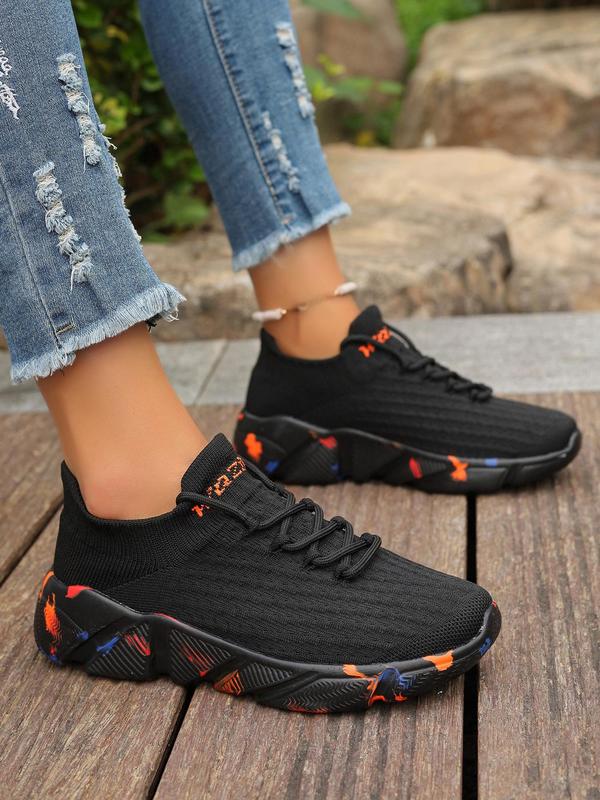 Women's Letter Print Lace Up Running Shoes, Sporty Breathable Comfortable Sneakers, Female All-match Round Toe Sports Shoes for Daily Wear