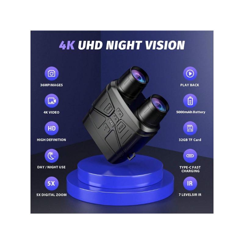 Night Vision Goggles - 4K Night Vision Binoculars For Adults, 3'' HD Screen Binoculars Can Save Photo And Video With 32GB TF Card, Black, NV4000