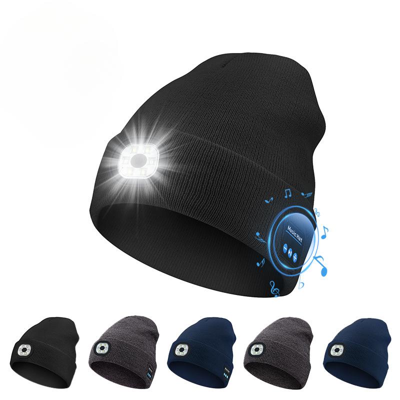 Bluetooth Beanie with LED Headlight and Removable Speakers, USB Rechargeable Knit warm winter Hat balaclava Hat for Music and Calling, sport,outdoor,Unisex Christmas Birthday Gift,Christmas gifts