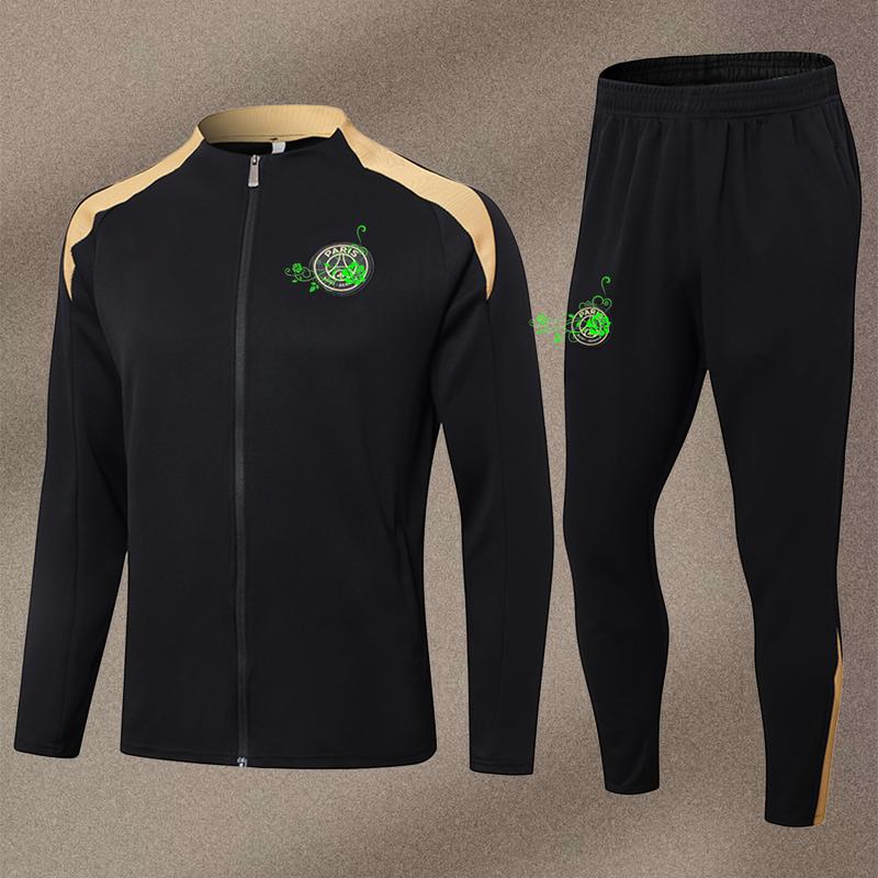 Long-sleeved tracksuit 2425 Black and gold Paris R warm-up suit set