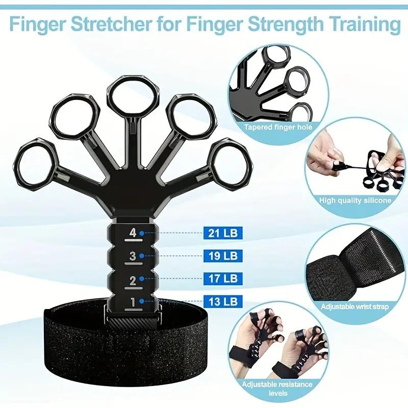 Grip Trainer (5 pieces) with finger exerciser, hand grip strengthener, finger stretcher, grip ring and elastic ball for muscle building and injury recovery with tote bag