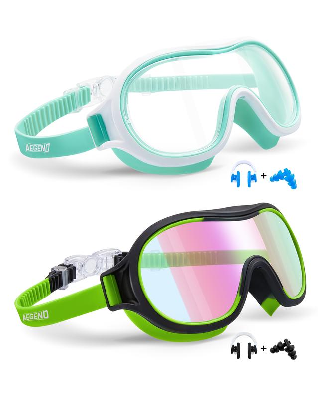 Aegend 2 Pack Swim goggles for Kids, Big Frame Anti-Fog Anti-UV Wide Vision Clear vision Waterproof, No leak large frame Swimming goggles for Boys Girls