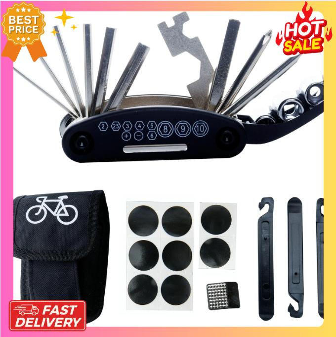 DAWAY Bike Repair Tool Kits - Bicycle Repair Bag & 120 PSI Bike Pump or Saddle Bag Set, with 16 in 1 Bicycle Multitool, Bike Tire Levers Wrench, Portable Patches Fixes - Practical Cycling Accessories