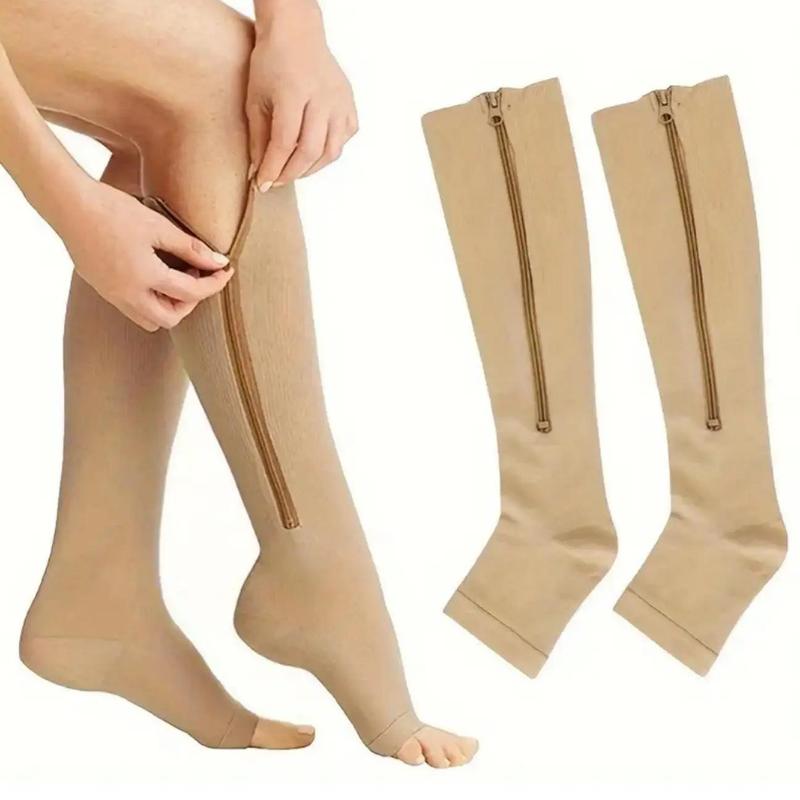 Christmas Zipper Compression Leg Socks, 1 Pair Solid Color High Knee Compression Socks, Sports Socks for Running Jogging, Women's Socks & Hosiery Christmas Gifts