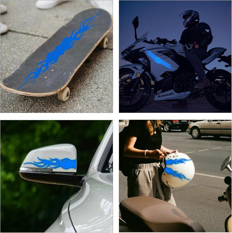 Reflective Flame Stickers, Flame Decals for , Blue Reflective Stickers Flame, Reflective  Stickers Decals for  Bike Skateboard and  Decoration, 4 count