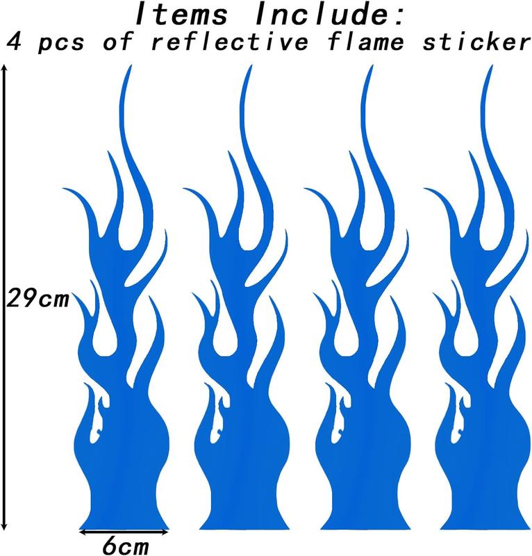 Reflective Flame Stickers, Flame Decals for , Blue Reflective Stickers Flame, Reflective  Stickers Decals for  Bike Skateboard and  Decoration, 4 count