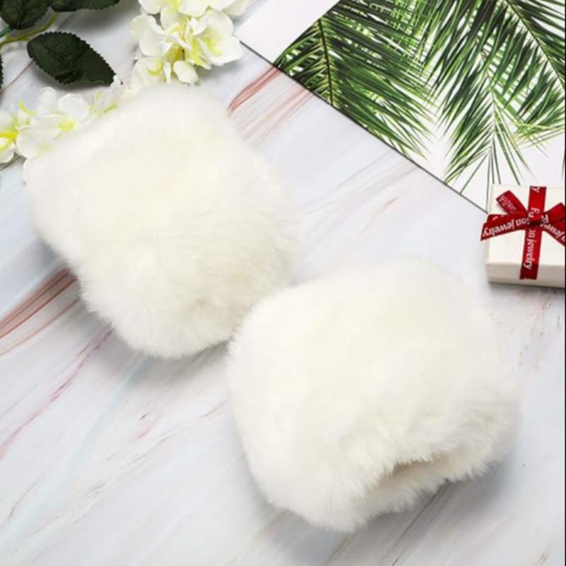 Solid Faux Fur Wristbands, 1 Pair Warm Plush Wristbands for Women & Girls, Sports & Outdoor Accessories for Fall & Winter