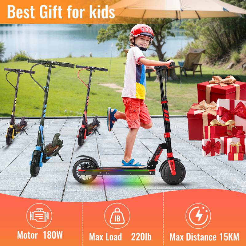 Aolorozo 180W Foldable Electric Scooter: 10-Mile Range, 10 mph Top Speed, Durable 8-Inch Solid Tires, Perfect for Adults and Teens, Featuring Vibrant LED Lights, Lightweight Design – Ideal for City Commutes and Fun Rides