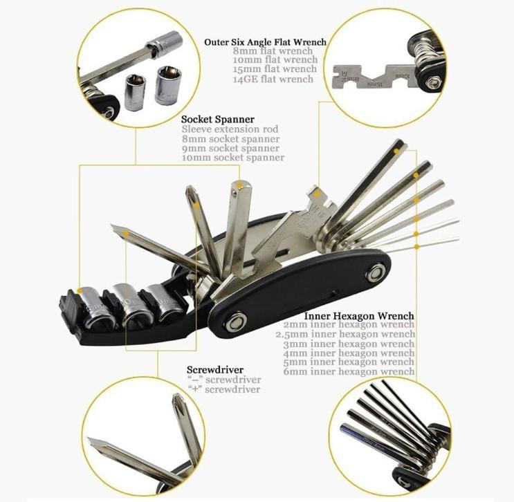 DAWAY Bike Repair Tool Kits - Bicycle Repair Bag & 120 PSI Bike Pump or Saddle Bag Set, with 16 in 1 Bicycle Multitool, Bike Tire Levers Wrench, Portable Patches Fixes - Practical Cycling Accessories