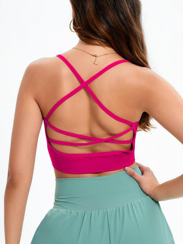 Women's Backless Criss Cross Sports Bra, Sporty Solid Color Wireless Sports Top, Sports Bra for Women, Summer Clothes Women, High Stretch Seamless Sports Bra for Yoga, Fall Outfits, Fallfreshness