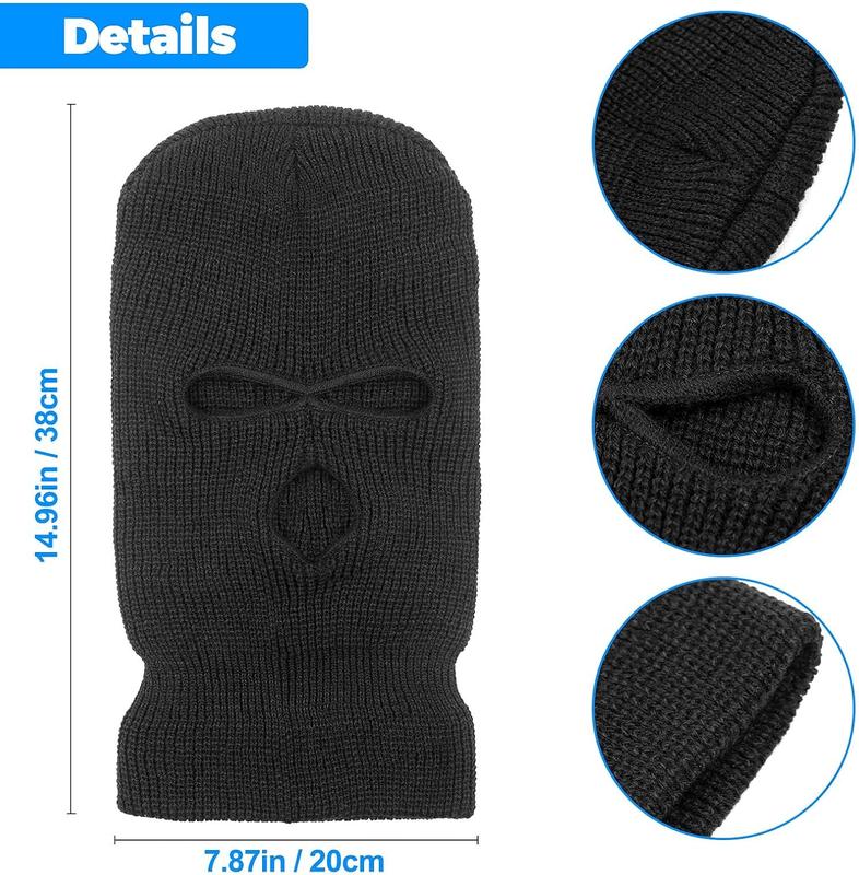 2 count 3 Hole Knitted Face Cover Double Thermal Windproof Winter Ski Mask for Outdoor Sports