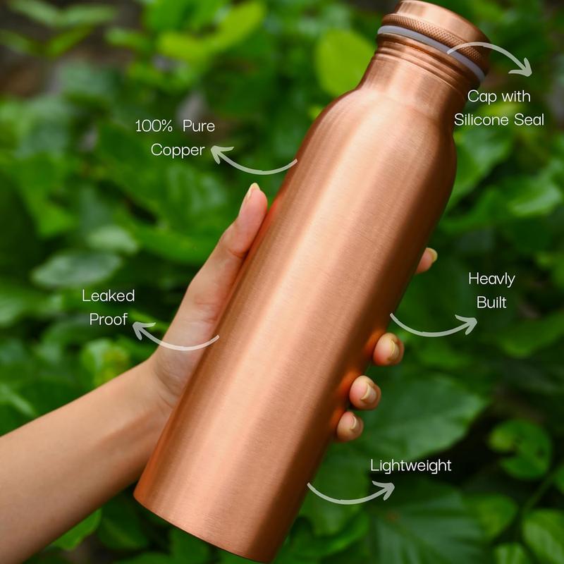 Copper Water Bottle 34 oz Leak Proof Design Vessel Ayurveda Health Pitcher for Sport Fitness Yoga 1000 ml