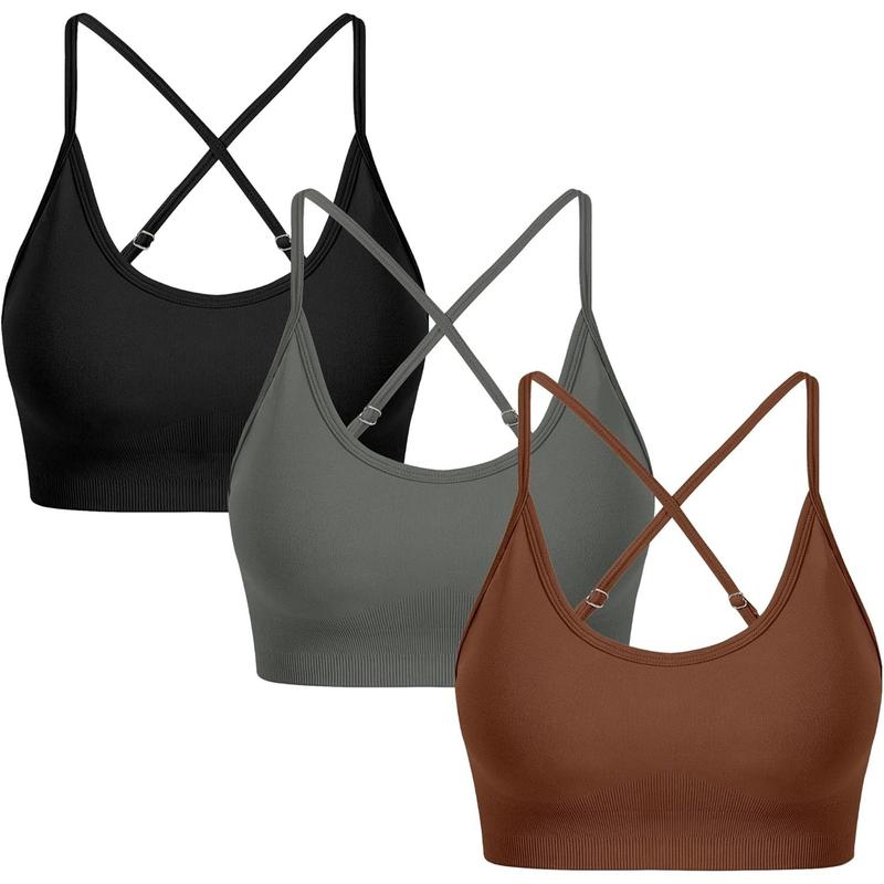 3 count Seamless Women's Workout Sports Bras Adjustable Strappy Athletic Gym Yoga Crop Bra