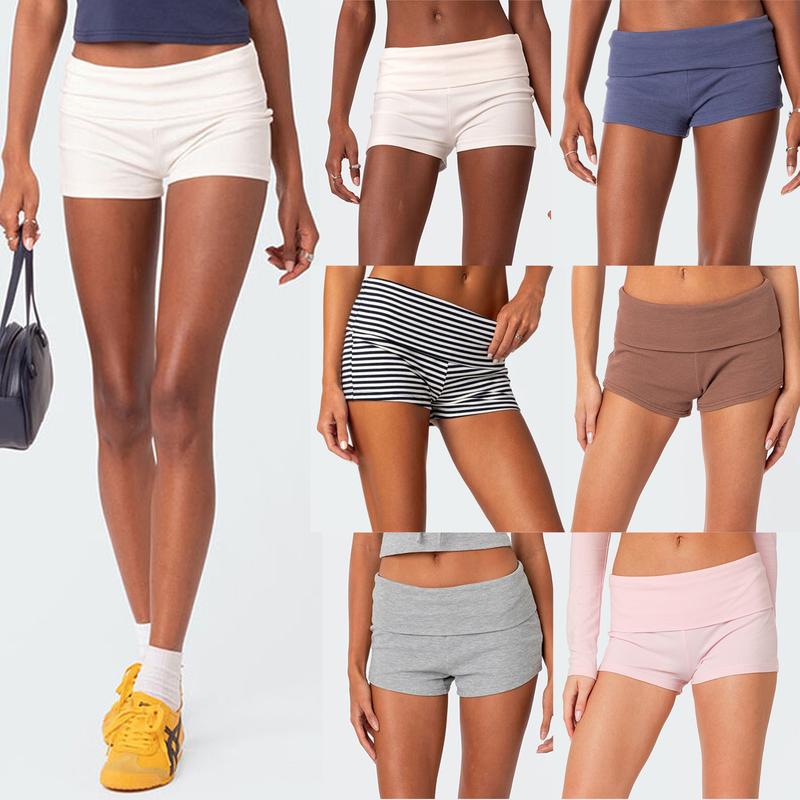 Women’s Fold Over Waist Stretch Cotton Active Yoga Shorts