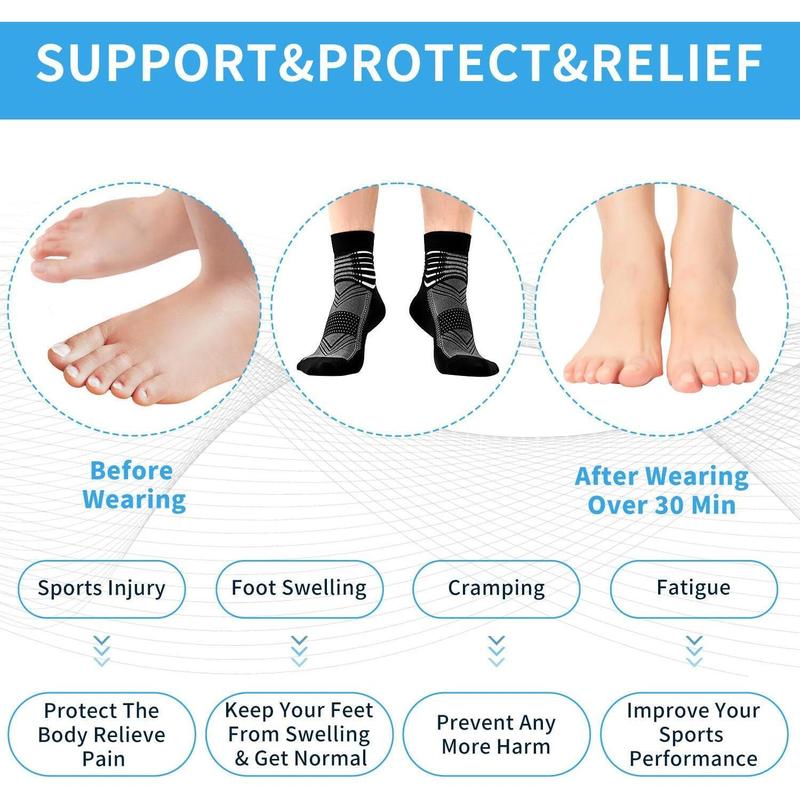 Compression Ankle Support Socks Coolmax Wicking Cushioned Athletic Plantar Fasciitis Relief Men Women 2 3 6 Pairs