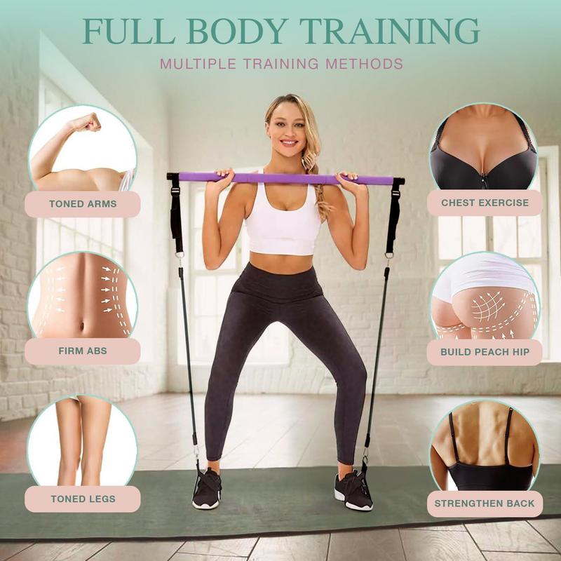 3 Sectional Pilates Bar with Stacking Resistance Band, 1 Set Pilates Bar Kit, Pilates Resistance, Home Gym Equipment for Women & Men, Exercise Equipment, Fall Gift, Christmas Gift
