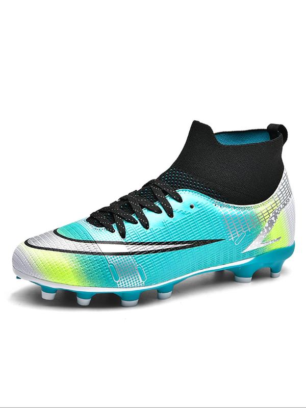 Men's Colorblock Lace Up High Top Football Shoes, Comfortable Breathable Football Cleats, Professional Football Shoes for Outdoor Training & Competition