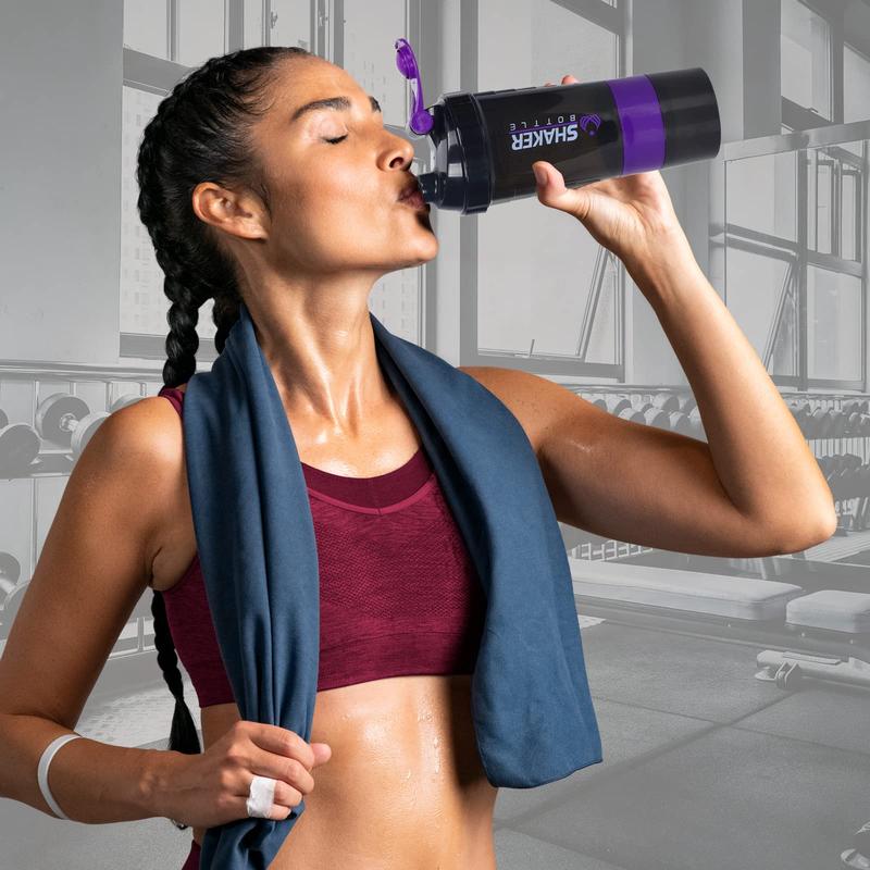 16OZ Protein Shaker Bottles with Pill Organizer Storage and Mix Ball, Leak Proof Portable Shaker Bottles for Protein Mixes and Pre Work Out, BPA Free