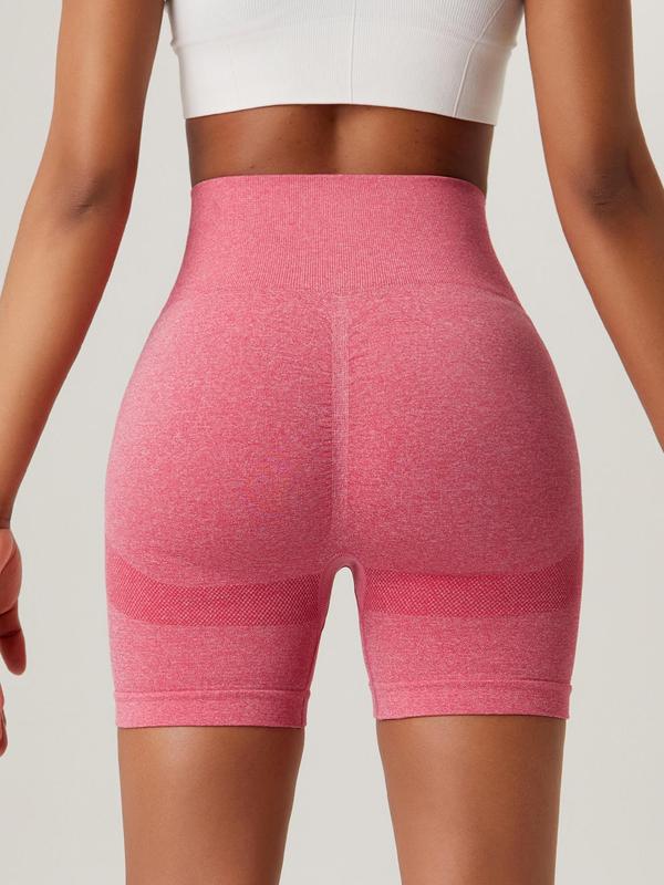 Sporty Women's Solid Color High Waist Sports Skinny Gym Shorts, Seamless Tummy Control Hip Lifting Yoga Short Leggings, Ladies Sportswear for Indoor Outdoor Wear