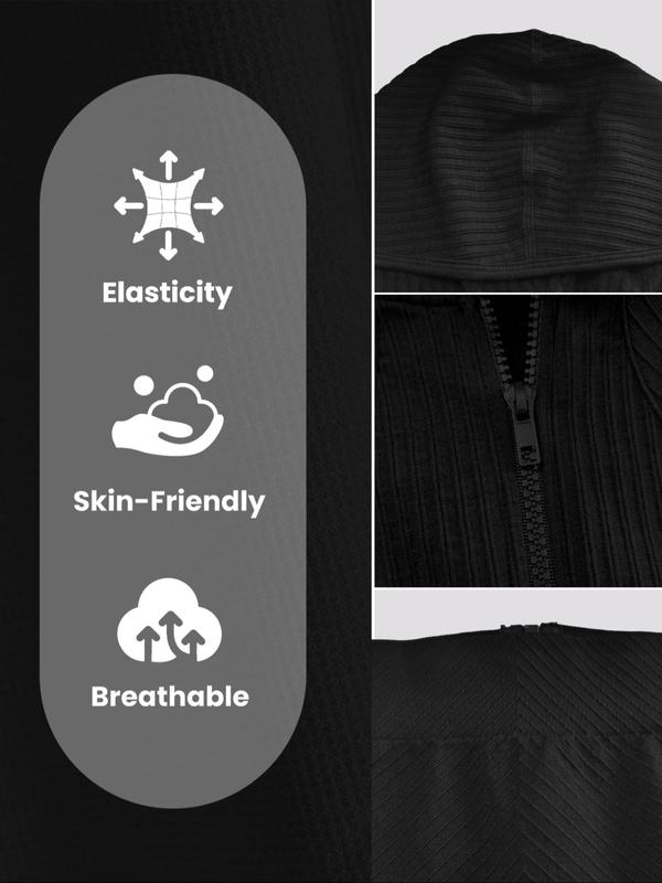 Women's Solid Zip Up Hooded Crop Sports Jacket, Breathable Thumb Hole Long Sleeve Zip Front Sports Outerwear for Yoga Gym Workout, Ladies Sportswear for All Seasons