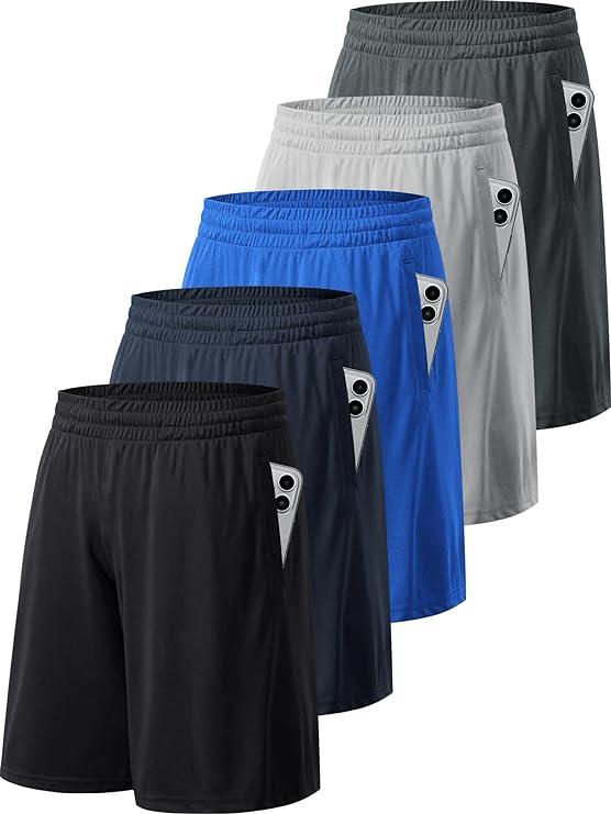 Men's 5-pack gym shorts quick-drying lightweight sports basketball running shorts with pockets