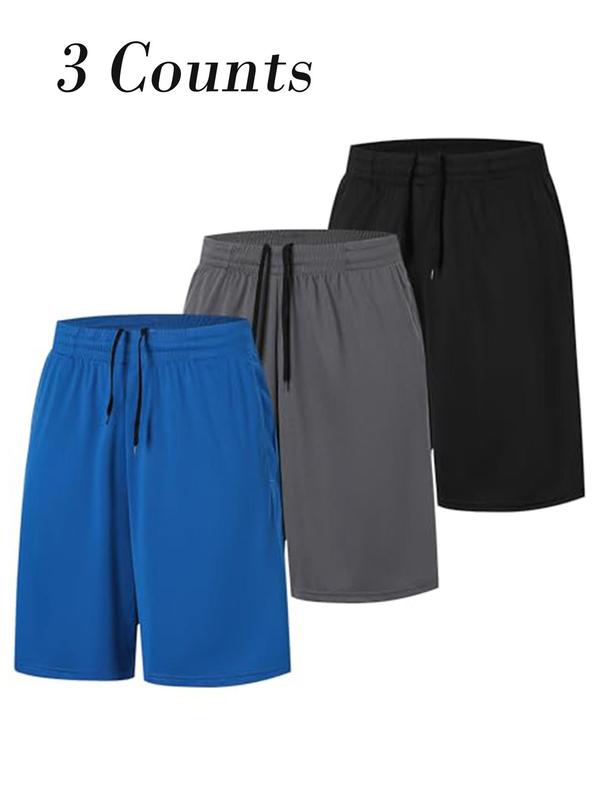 Men's Solid Drawstring Waist Gym Shorts, Breathable Comfortable Pocket Shorts for Gym Workout Running, Men's Sportswear for All Seasons