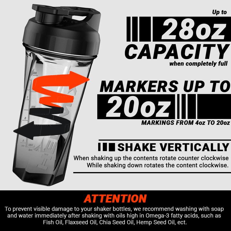 Helimix 2.0 Vortex Black Portable Pre-Workout Protein Blender Shaker Bottle No Balls or Whisks A 28oz