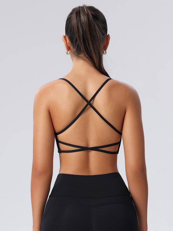 Women's Criss Cross Backless Sports Bra, Solid Wireless Sports Bra, Sports Bra for Women, Workout Gym Yoga Crops for Women, Fall Clothes 2024