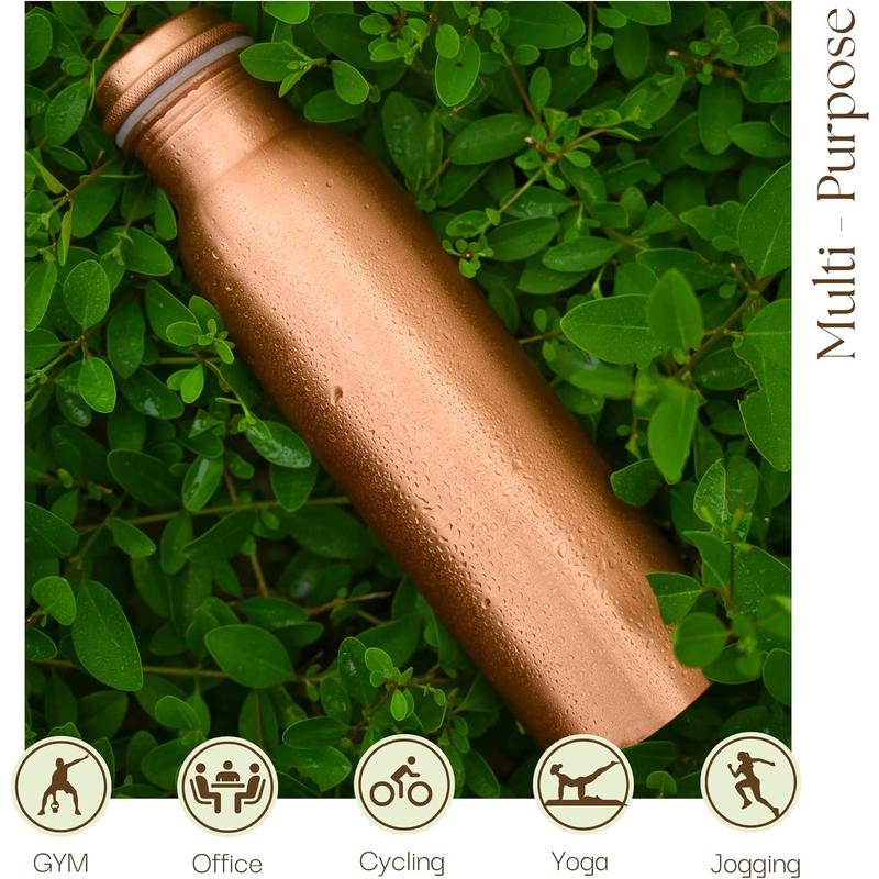 Copper Water Bottle 34 oz Leak Proof Design Vessel Ayurveda Health Pitcher for Sport Fitness Yoga 1000 ml