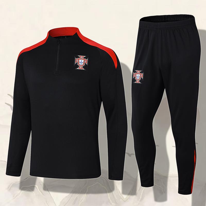 Children's Long-sleeved Sportswear 24-25 Season Portugal Black High-quality Slim-fit Version Of Quick-drying Football Warm-up Training Suit Set