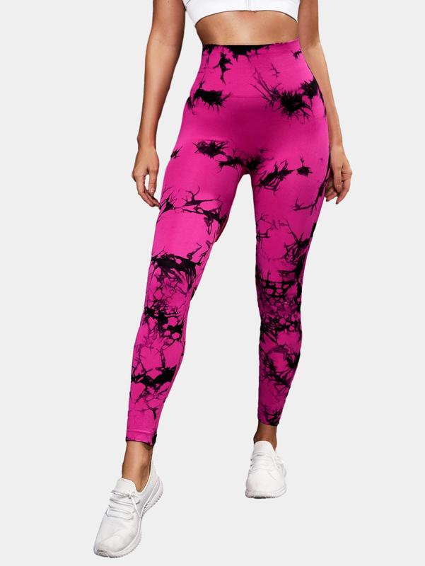 Women's Tie Dye Print High Waist Seamless Sports Leggings，Casual Sporty Comfy Breathable Skinny Pants for Yoga Gym Workout Running