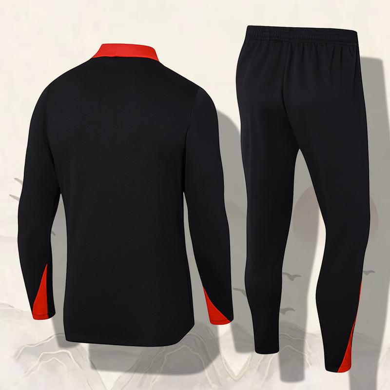 Children's Long-sleeved Sportswear 24-25 Season Portugal Black High-quality Slim-fit Version Of Quick-drying Football Warm-up Training Suit Set