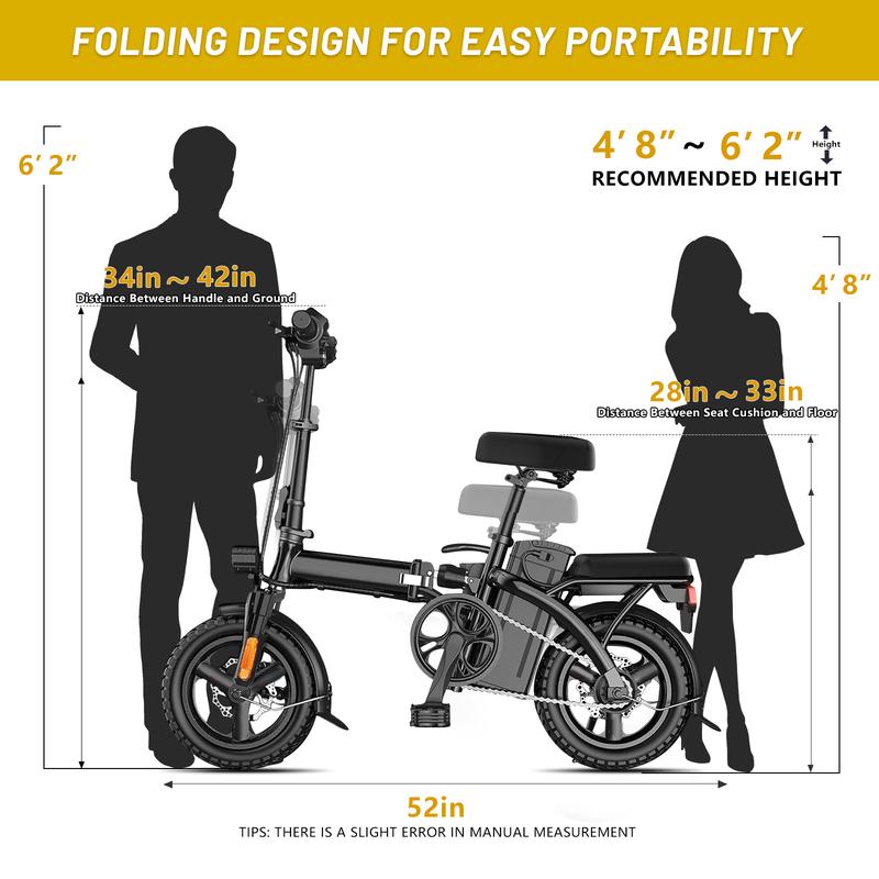 APYEAR E-Bike,400W Motor 14inches Folding Design Electric Bike,with Removable Battery,20+MPH Ebike Top Speed,Two-Person Capacity,Commuting electric bicycle,Equipped with High-Performance Brushless Motor