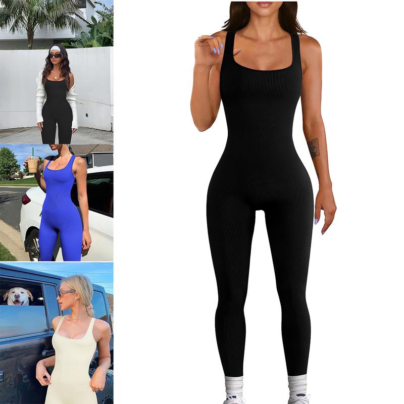 Jumpsuit for Women Workout Seamless Jumpsuits Yoga Ribbed One Piece Tank Tops Rompers Sleeveless Exercise Jumpsuits stretchy flexible