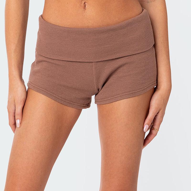 Women’s Fold Over Waist Stretch Cotton Active Yoga Shorts