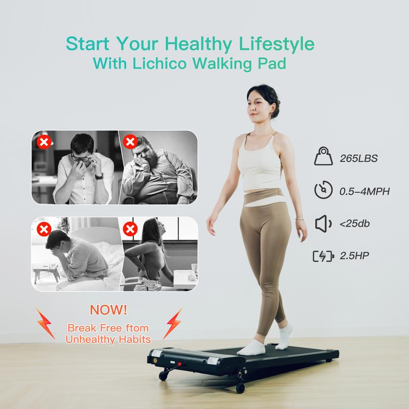 Lichico Incline 2-in-1 Under Desk Treadmill, Electric Walking Treadmill with Incline for Full-Body Workout, 2.5-3.0HP Brushless Motor, Spacious Running Area, Ideal for Home and Office Use