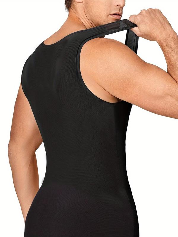 Sporty Men's Plain Adjustable Hooks Round Neck Sheer Sports Vest, Breathable Quick Drying Sports Compression Tank Top, Running Vest, Tummy Control Shaper for Men