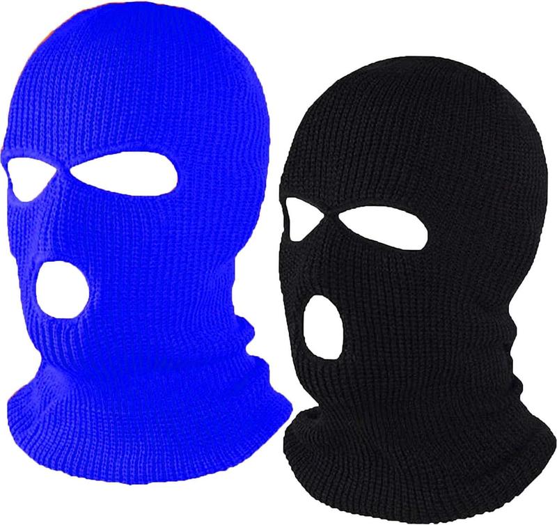 2 count 3 Hole Knitted Face Cover Double Thermal Windproof Winter Ski Mask for Outdoor Sports