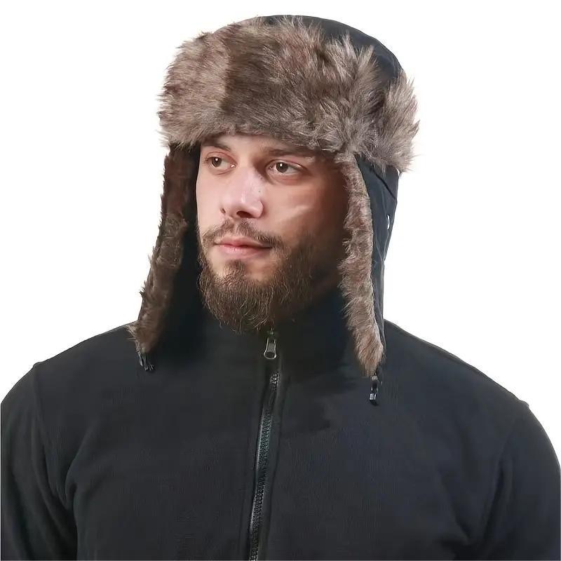 Trapper Warm Russian Trooper Hat with Faux Fur Ear Flaps Winter Skiing Cap for Women Men Windproof Hunting Hats