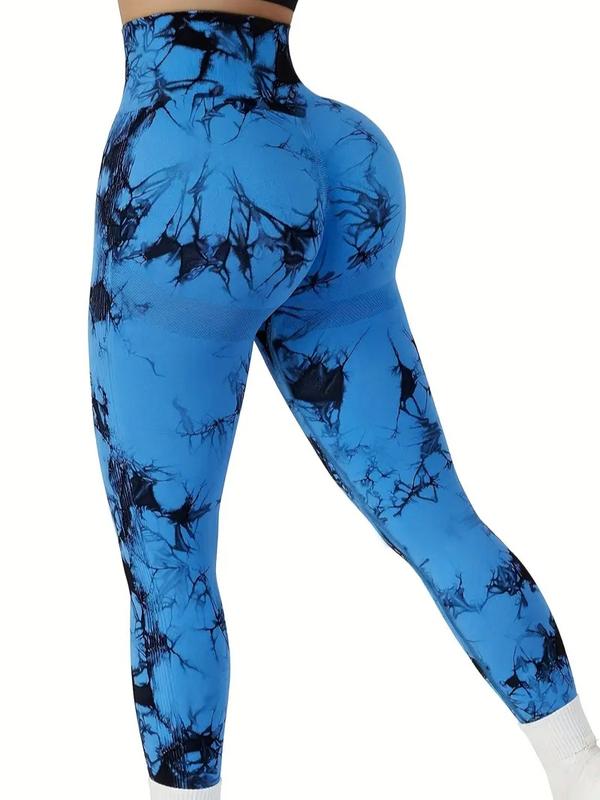 Women's Tie Dye Print High Waist Seamless Sports Leggings，Casual Sporty Comfy Breathable Skinny Pants for Yoga Gym Workout Running