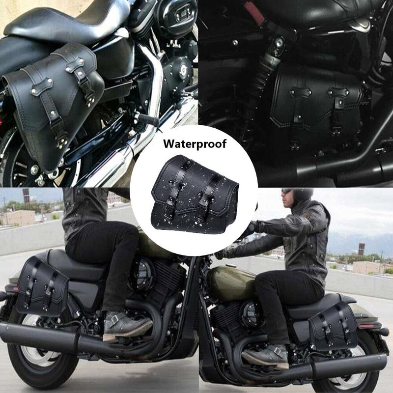 1-3 Pack Motorcycle Motorbike Right & Left Side PU Leather Saddlebags Pannier Tool, Waterproof Saddle Pouch Bag with Mounting Straps Set Black