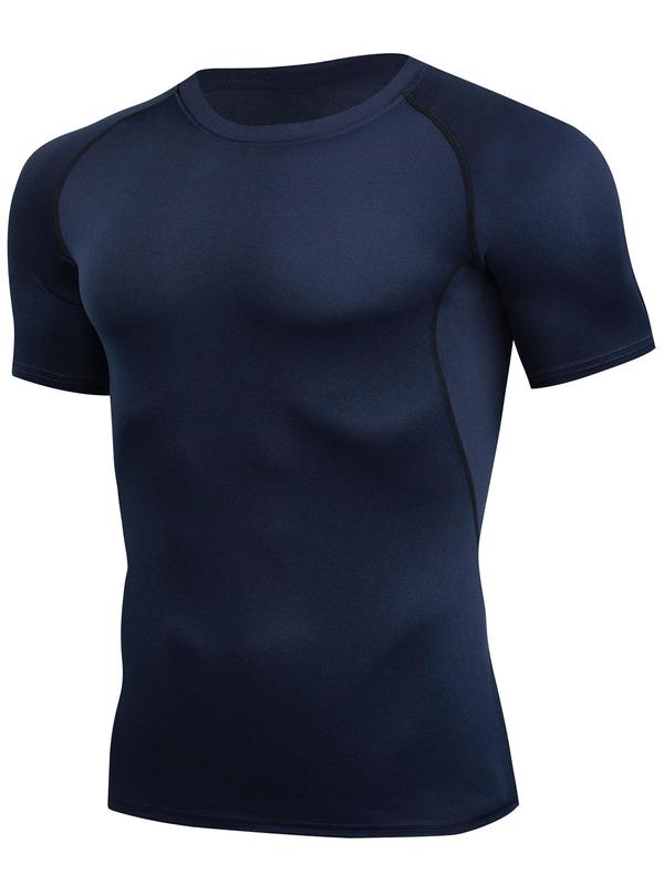 Men's Contrast Binding Round Neck Sports Tee, Quick Drying Breathable T-shirt, Summer Tops, Summer Clothes, Sporty Top for Summer